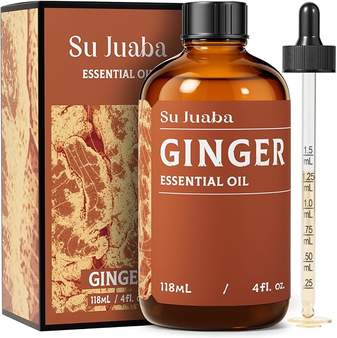 SU JUABA Ginger Oil 4 Fl Oz for Massage, Diffuser, Aromatherapy, Hair & Skin Care - 118ML
