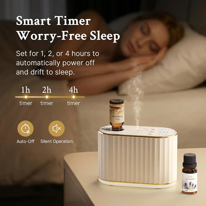 Waterless Diffuser for Home Essential Oil Diffuser, Wireless Aromatherapy Diffuser with 4 Mist Levels, 3 Time Setting, Portable Aroma Diffuser, Mini Home Fragrance for Bedroom, Office, Studio