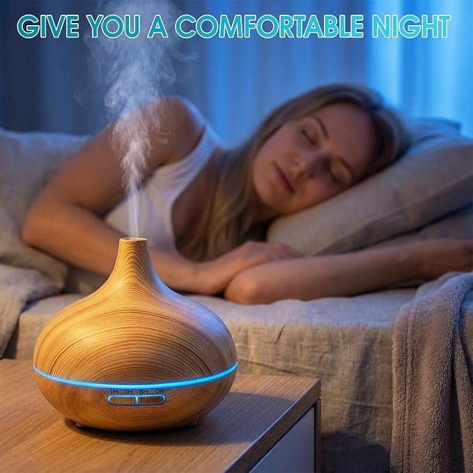 Rechargeable Diffuser for Essential Oils Large Room, 450ml Battery Operated Diffuser with Remote Control, Aromatherapy Oil Diffuser with Timer, 7 Colors Light air humidifiers for Home&Office