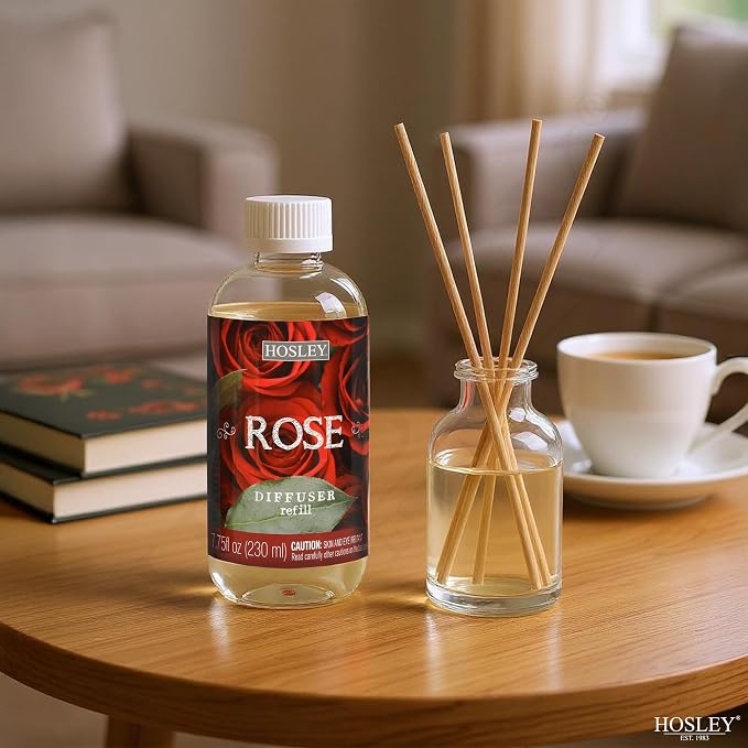 Hosley Premium Oil Diffuser Refill Rose Fragrance's -7.75 OZ Long Lasting for Home Fragrance for Bathroom, Bedroom, Office, Meditation, Wedding Gift.