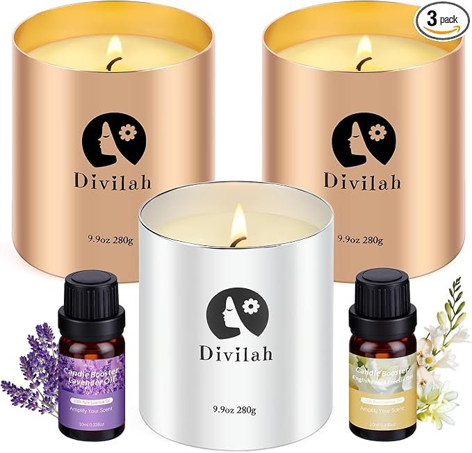 Scented Candles Set 3 Pack, Lavender & English Pear Freesia, 195H Burn Long-Lasting Natural Soy Wax Candles with Essential Oils for Home Relaxation, Stress Relief, Gifts for Women & Men, 29oz