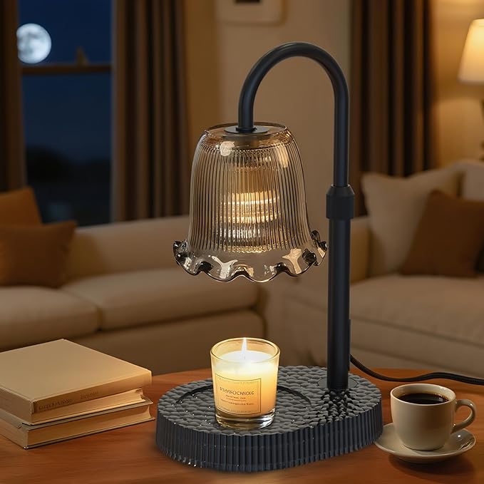 Candle Warmer Lamp with Adjustable Height - Flameless 4-Level Dimmable Wax Warmer, Timer Function & Stylish Design in Multiple Colors (Black1)