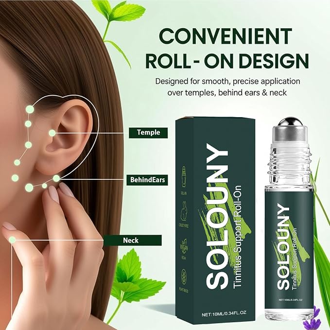 Solouny Tinnitus Vertigo Roll On, Plant-Based Formula Relieving Vertigo, Portable Aromatherapy Roller,2PCS