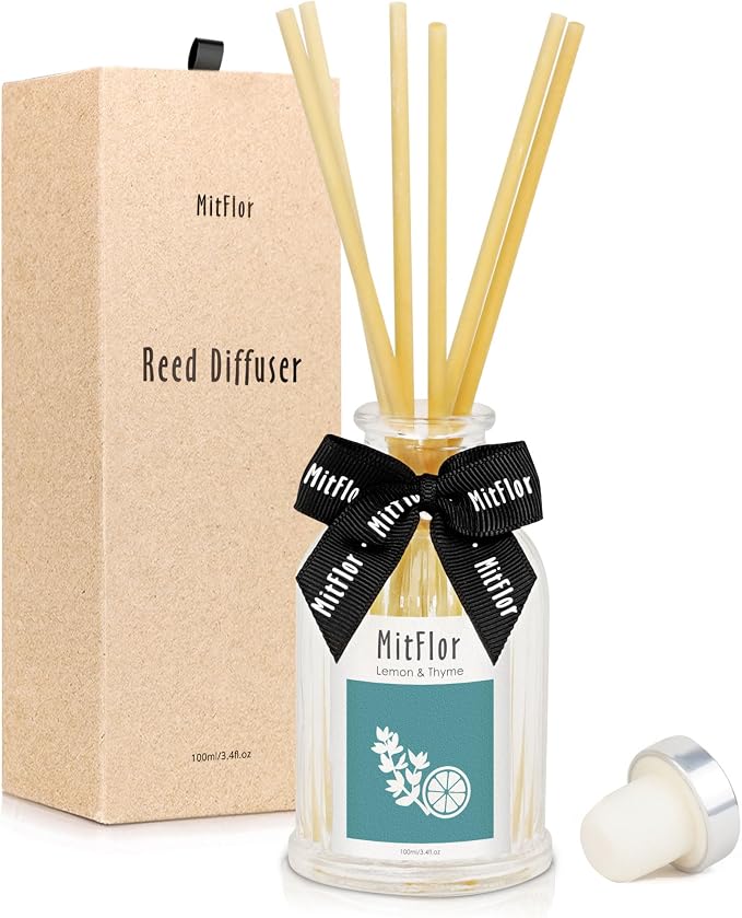 Hotel Collection, MitFlor Lemon Thyme Room Diffuser, Inspired by Hilton Hotel Reed Diffuser for Home, Luxury Aromatherapy Diffuser for Living Room, Bedroom, Bathroom and More