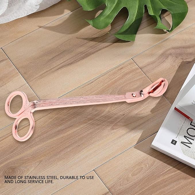 Changor Candle Wick Trimmer Rose Gold, Stainless Steel Candle Heart Clip Scissors Wick Cutter Scissors Tool for Candle Lovers, Reaches Deep to Cut Wick for Burn and Prevent Soot, 6.9 * 2.3in
