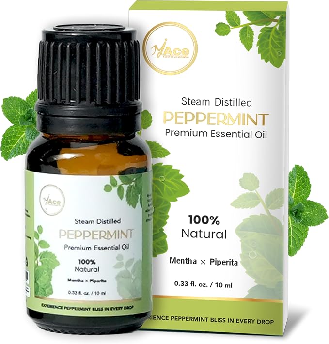 My ACE Peppermint Essential Oil 0.33 Fl Oz - Pure & Natural - Premium Grade for Aromatherapy, Diffuser, Skin, Hair, Massage, Candle & Soap Making, Home - Glass Bottle with Dropper - Long Lasting Scent