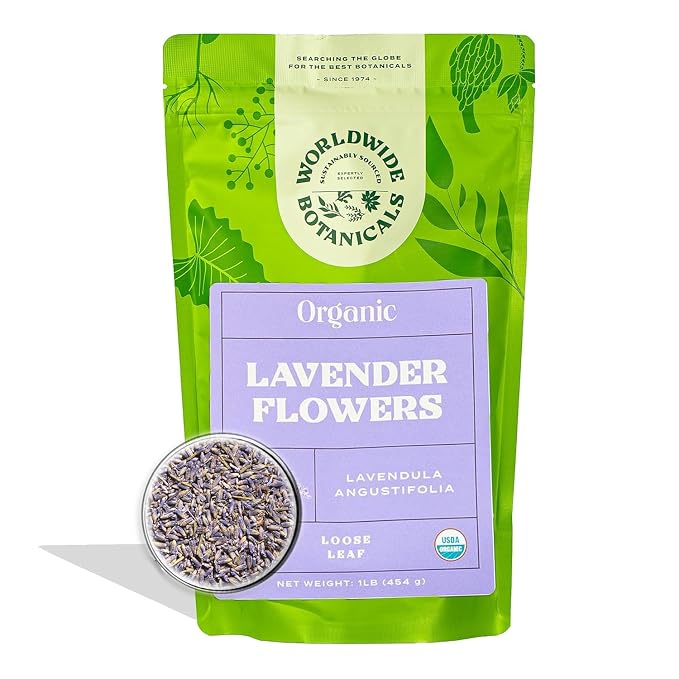 Worldwide Botanicals Organic Lavender Flowers, 4 ounces, Pure European Lavender buds, Perfect for Aromatherapy, Sachets, Wedding celebrations, Tea flavoring, Eye pillows Scenting The Home