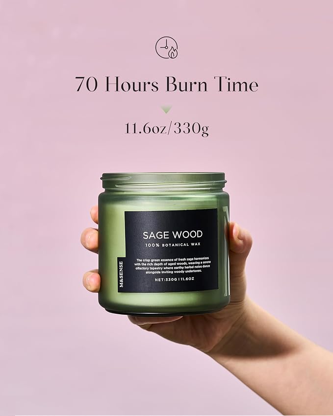 M&SENSE Sage Wood Scented Candle, 11.6oz 70 Hours All Natural Soy Wax Clean Non Toxic Slow Burning Candle for Relaxing & Stress Relief, 2 Wick Fragrance Gifts for Relaxation Home Cleasing
