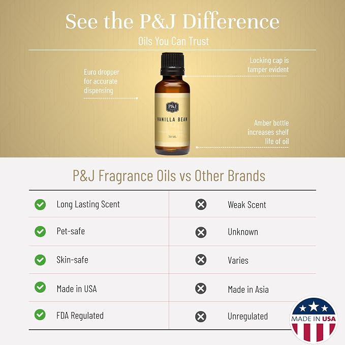 P&J Trading Fragrance | Vanilla Bean Oil 30ml - Candle Scents for Candle Making, Freshie Scent, Soap Making Supplies, Diffuser Oil Scents