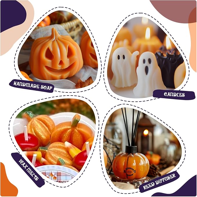WUSEONY Halloween Fragrance Oils Set, Essential Oils for Diffusers Home, Scented Oils for Candle Soap Making - Pumpkin Pie, Caramel Apple, Chocolate Bars, Snickerdoodle, Caramel Corn, Witch's Brew
