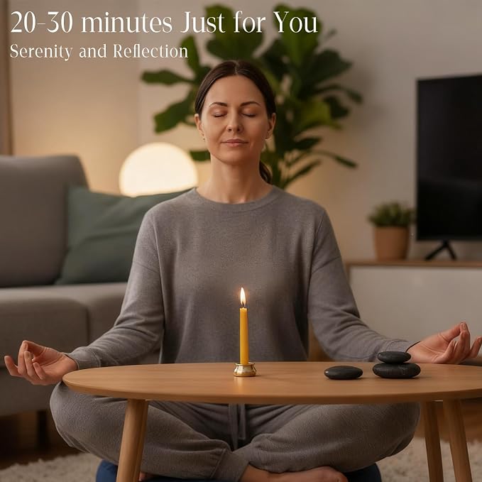 Beeswax Meditation Candles, 20 Minute Mini Taper Candles with Candle Holder | Beeswax,12Pack,Chime,Prayer,Non Toxic,Small,Spell,Birthday,Shabbat,Ritual,Yellow,Natural,Unscented,Witchcraft,Altar,Orthodox
