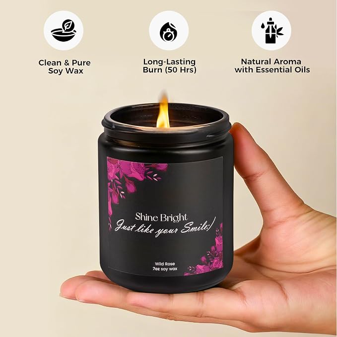 Wild Rose Soy Candle 7oz – Relaxing Aromatherapy | Floral rose aroma · Clean burn · Long-lasting scent · Calming effect · Stress relief · Cozy home feel · Gift ready