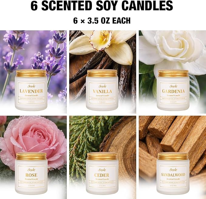 Scented Candle Set, 21 oz 6 Pack Soy Wax Jar Candles, Home Aromatherapy Candle Gift for Women Men, Candle Set for Birthday Housewarming New Home