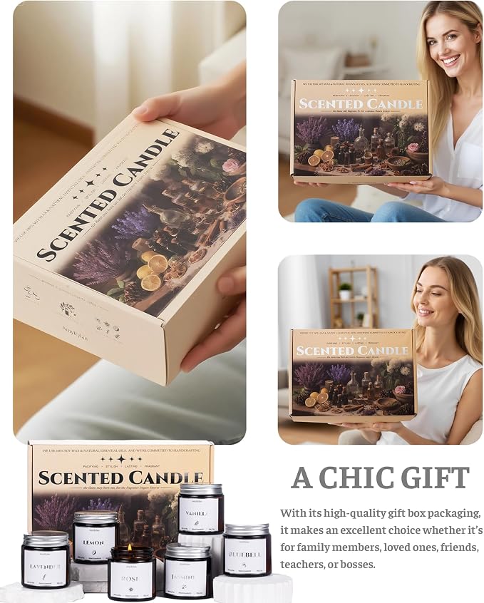 6 Pack Non-Toxic Soy Wax Scented Candles Gift Set, 21oz 120H Long Burn Time, Amber Jar Candles, Gift for Women Unique, Christmas Birthday Self Care Relaxation Spa Aromatherapy Gifts