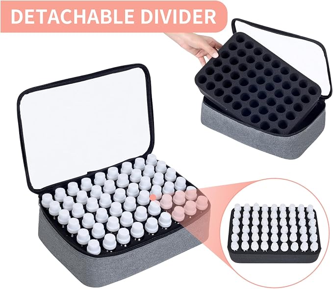 Essential Oils Carrying Case Holds 54 Bottles with Detachable Pad,Grey