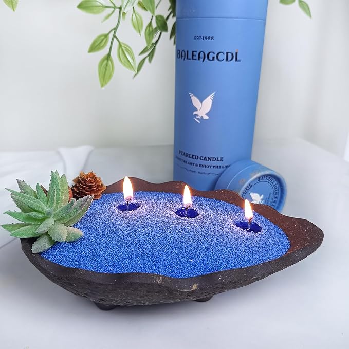 Dewdrop Sage Pearled Candle – 18oz Sage Scented Sand Candles with 30 Wicks | Refillable Dark Blue Wax Long-Lasting Powder 120 Hours for Meditation & Relaxation