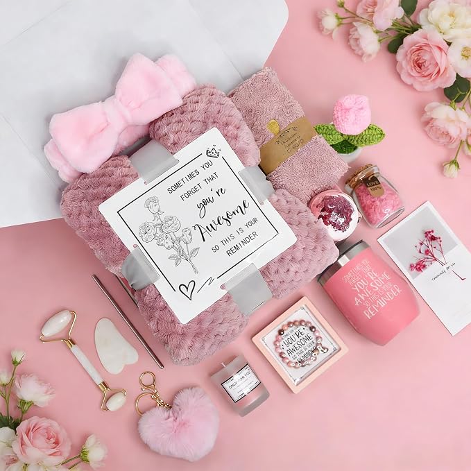 Self Care Gifts Baskets Women, 16PCS Get Well Soon Gift Box Relaxing Spa Set Care Package for Birthday, Valentines Day, Mothers Day, Christmas Gifts for Mom Girlfriend Sister Wife Grandma (Pink)