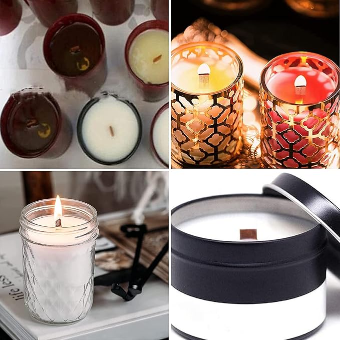 200 pcs Wooden Wicks for Soy Candle Making,6 inch Crackling Wooden Wicks/Slow Burning Candle Wick with Metal Base Clip 100 Sets