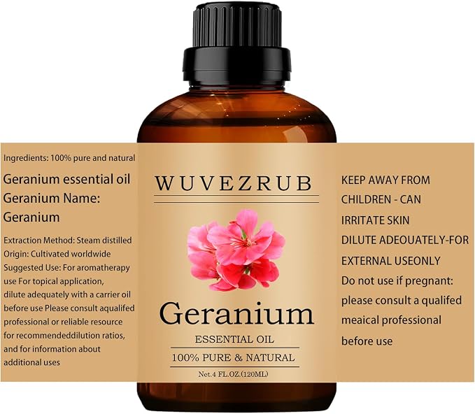 Geranium Essential Oils 120ML, 100% Pure and Natural Essential Oil for Aromatherapy Diffuser - 4 Fl Oz/Geranium