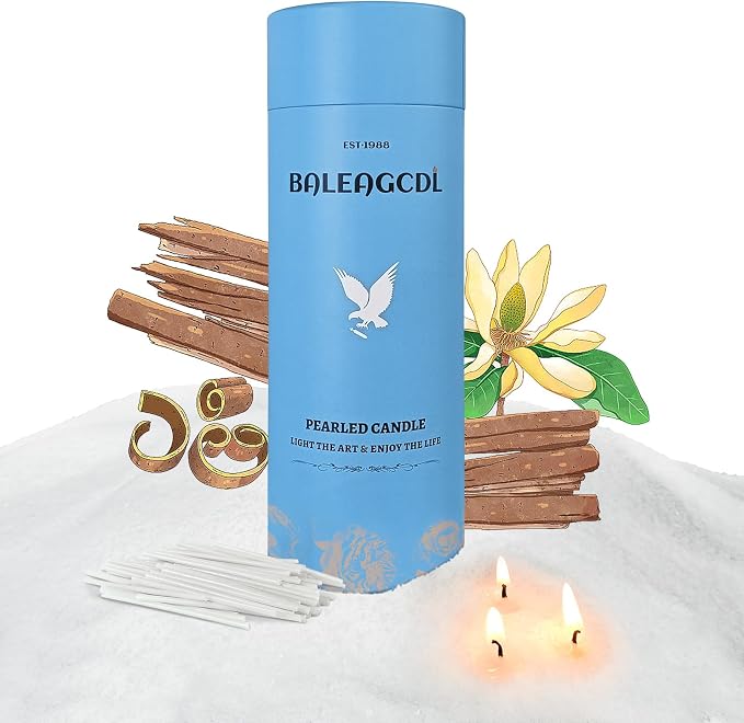Zen Timber Pearled Candle 18 Oz with 30 Wicks - Sandalwood Scented Sand Candles White Refillable Wax Lasts Up to 120 Hours Smooth and Clean Burning for Candle Making DIY
