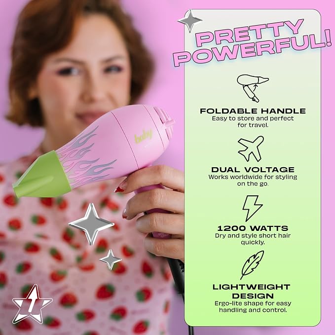 Travel Hair Dryer – Lightweight, Portable Dual Voltage Mini Blow Dryer for Women and Men with Foldable Handle, Nozzle and Diffuser | Works on Short and Long Hair