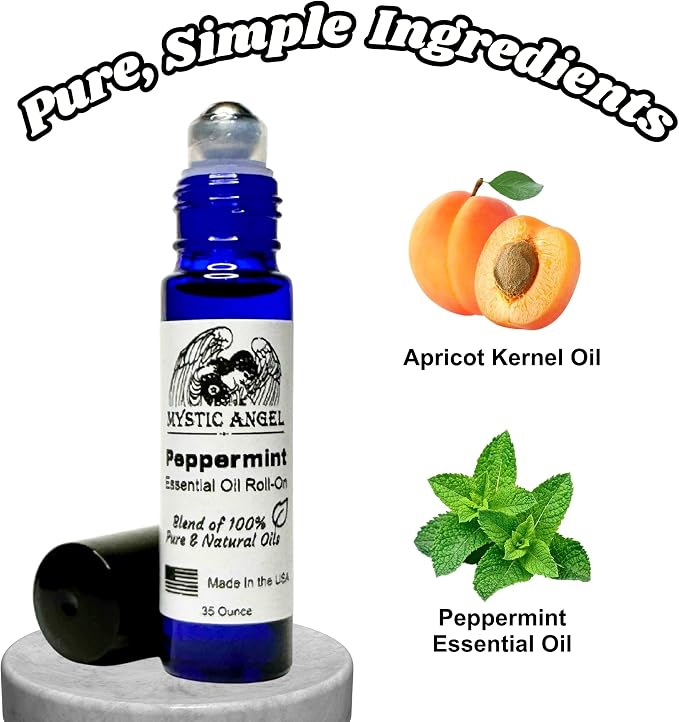 Mystic Angel Peppermint Essential Oil Roll-On - Therapeutic Blend of Pure Essential Oil, Aromatherapy for Body & Soul, Safe for All Skin Types, Made in the USA, .35 Oz.