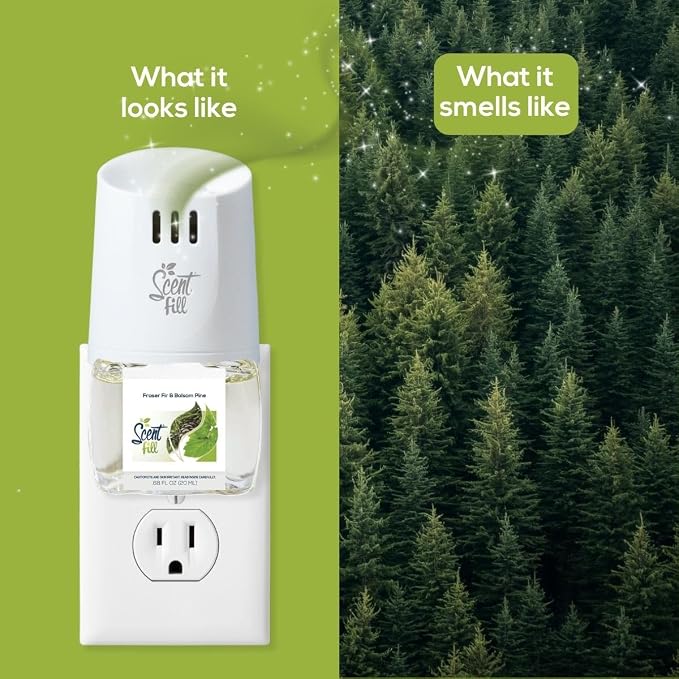 Scent Fill Fraser Fir & Balsam Pine Plug in Air Freshener, Scented Oil Refills, 2 Refills + Diffuser