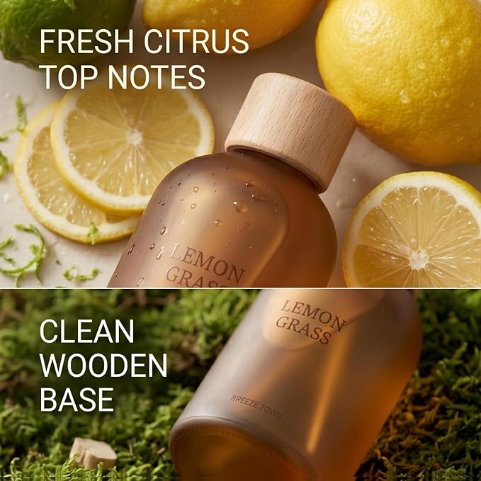 Reed Diffuser Set 6.7 oz Scented Oil Diffuser with 6 Fiber Sticks, Long Lasting Home Fragrance for Bathroom Shelf Decor, Living Room, Office Aromatherapy Gift 01 (Lemon Grass)