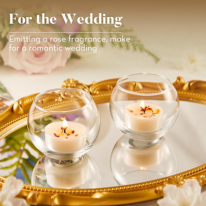 Ashlux Acrylic Rose Soy Wax Scented Tea Lights, 16-Pack Bulk – 4-Hour Long Burning, Non-Paraffin, Smokeless,Tealight Candles for Weddings, Table Centerpieces, Home Decor & Christmas