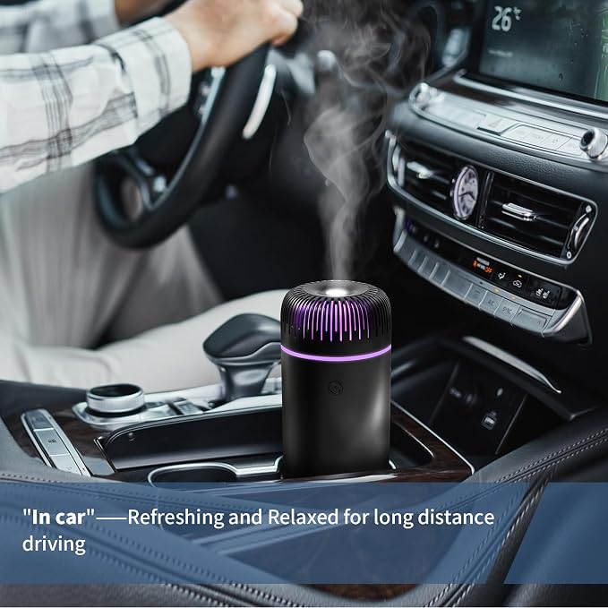 Car Humidifier Aromatherapy Essential Oil Diffuser USB Mist Mini Portable for Home Office Bedroom, 100ML, Black