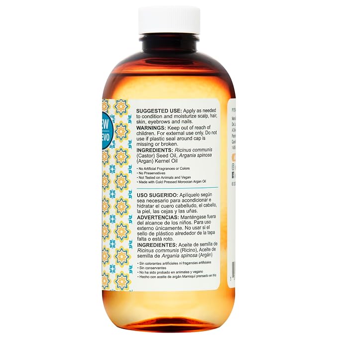 De La Cruz® Castor Infused with Moroccan Argan Hair and Skin Oil Blend 8 FL. OZ. (236 mL)