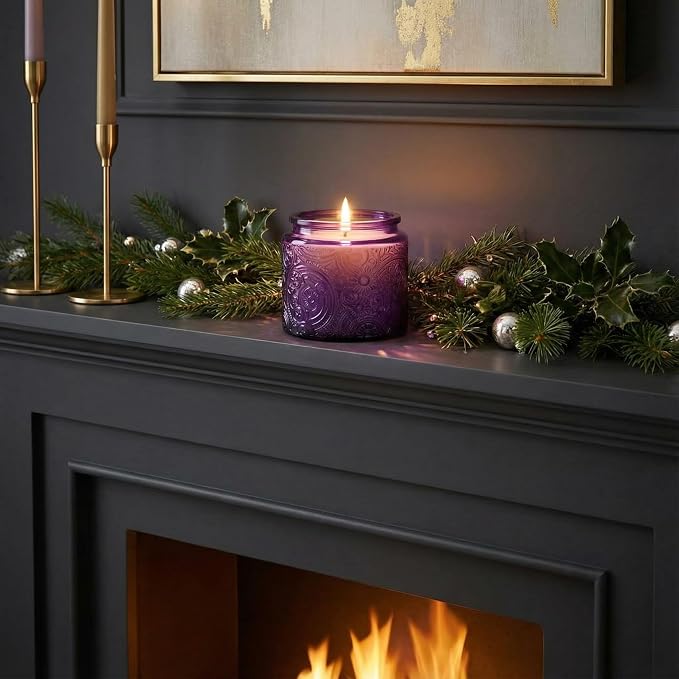 10 oz Purple Sun Moon Stars Candle Jars with Metal Lids, 9 Pack | Patented Embossed Design, Includes Wick Centering Devices & Warning Labels, Multiple Color Options