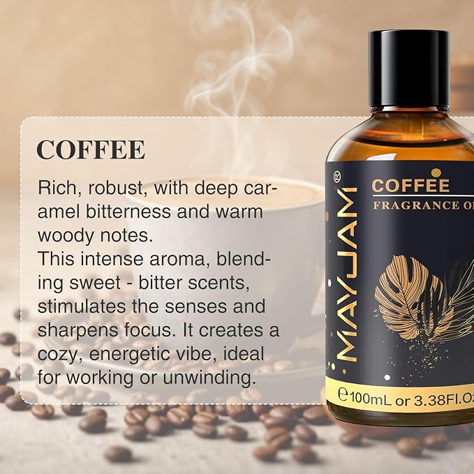 MAYJAM 100ML/3.38FL.OZ Coffee Fragrance Oils with Glass Dropper, Essential Oils for Diffusers, Long Lasting Scented Oils for Soap Candle Making