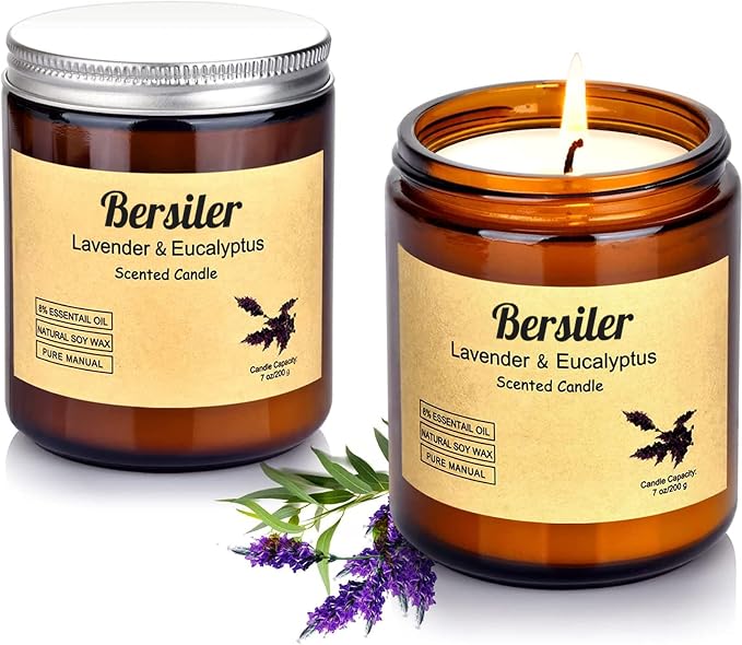Aromatherapy Candles, 2 Pack Lavender Eucalyptus Scented Candles Stress Relief and Relax for Home & Bedroom Gift for Women Birthday Christmas, Soy Wax Candles