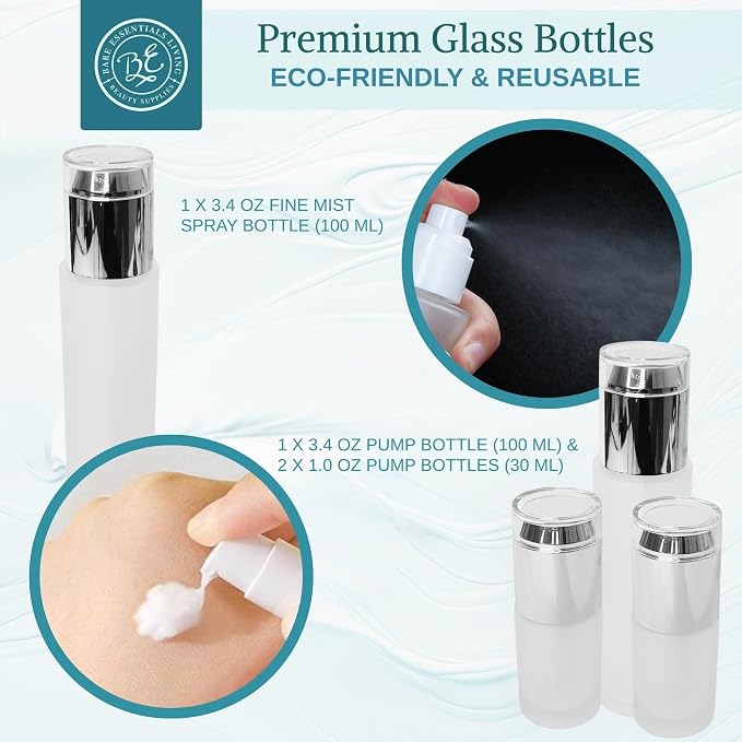 14 Pcs Glass Travel Skincare Containers Set-TSA Approved Toiletry Bag & Glass Travel Bottles for Toiletries Pump, Spray & Dropper Bottles Travel Size for Foundation, Serum Moisturizer Oil & Cream