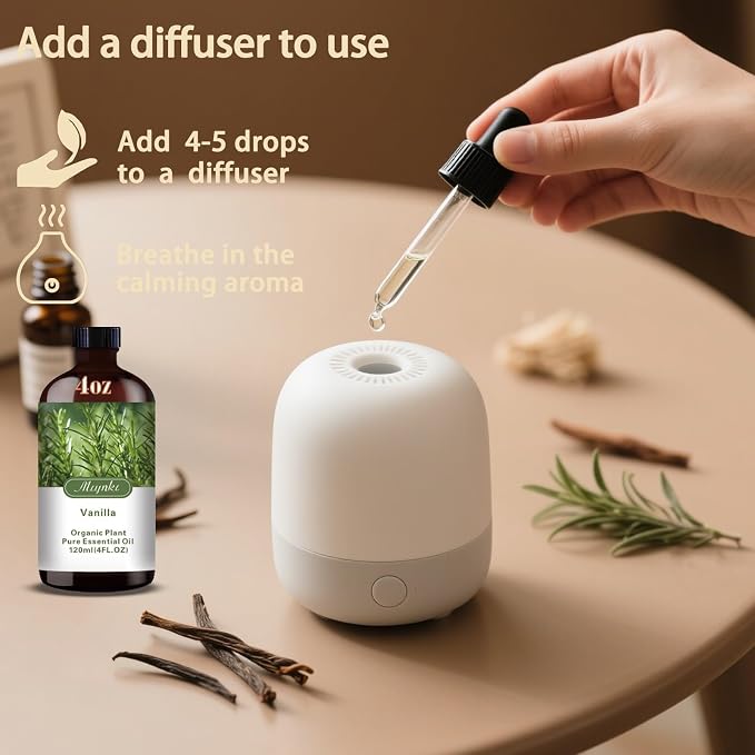 Vanilla Essential Oil, Vanilla Oil for Diffuser, Humidifier, DIY Candle, Soap, Sweet Warm Scent, Massage, Gift Ready,Vanilla Fragrance Oil - MLYNKL Essential Oils (4.33 fl oz / 130ml)