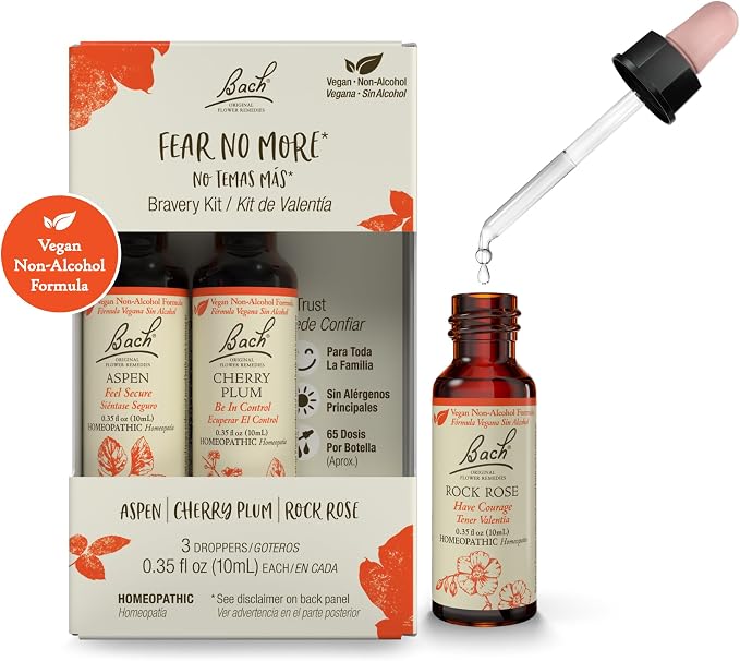 Bach Original Flower Remedies, Fear No More Trio Kit, For Courage & Bravery (Non-Alcohol Formula), Natural Homeopathic Flower Essence, Vegan, 3 x 10mL Droppers