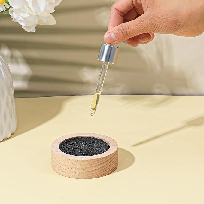 Lava Rock Diffuser, Sauna Accessories Small Lava Rock Diffuser with Natural Beechwood Base for Sauna Passive Diffusers Essential Oil Diffusers for Bathroom Home Office Bedroom as Friend Gifts