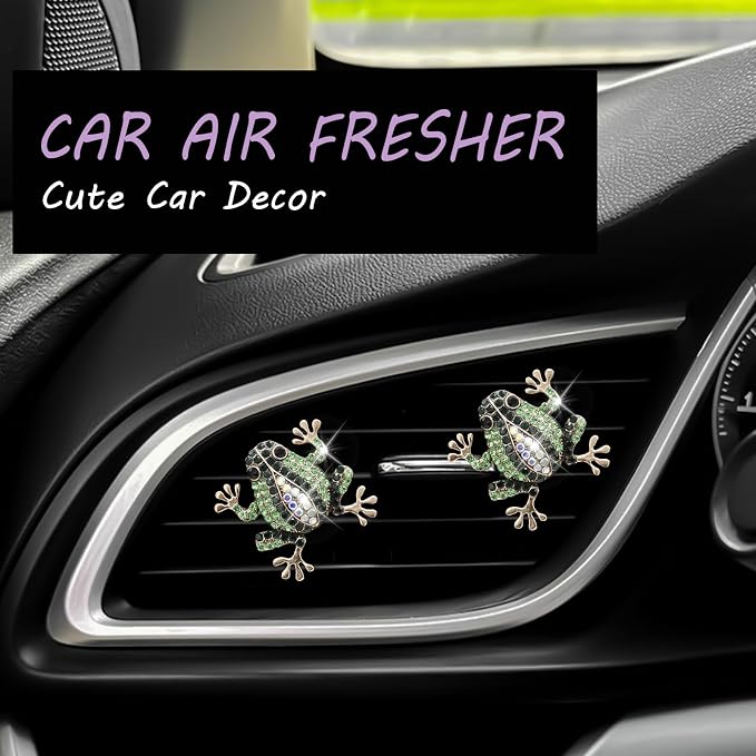 ORIESSE Frog Car Decor,2pcs Cute Tree Frog Air Vent Clips Car Air Fresheners,Bling Rhinestone Animal Dashboard Decoration Accessories for Women,Refillable Aroma Diffuser