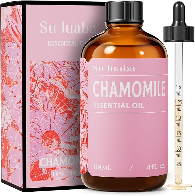 SU JUABA Chamomile Essential Oil 4 Oz for Relaxation, Skin Care, Massage, Sleep & Aromatherapy - 118ML