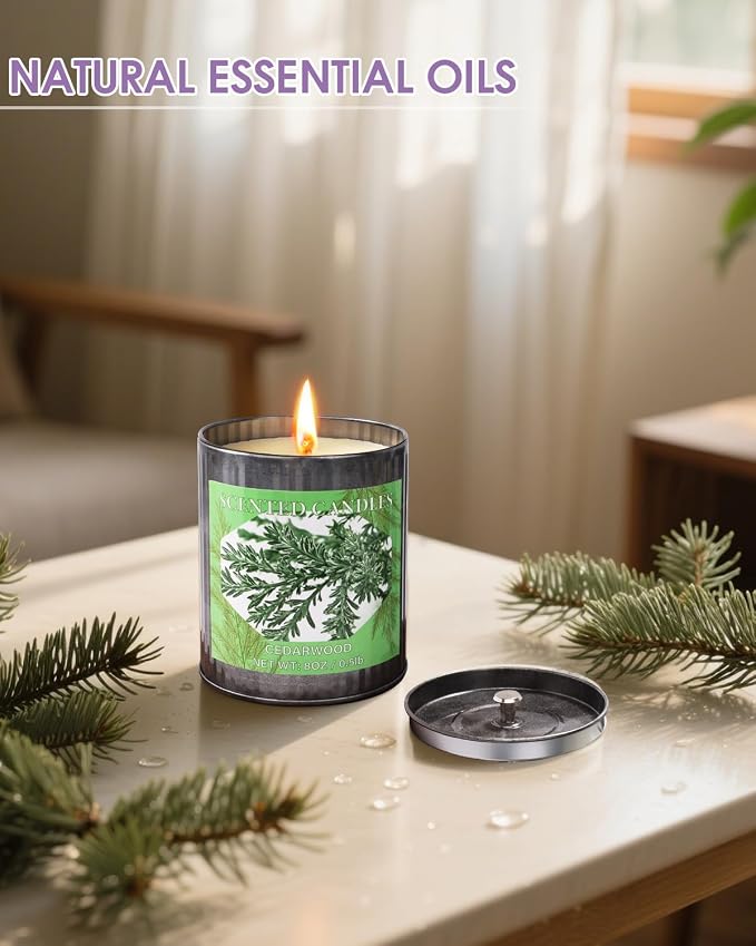 Scented Candles for Home, 8oz Soy Candle, 50H Burn, Cedarwood Aromatherapy, White Candle in Gift Box, Perfect for Birthday, Mother's Day, Christmas