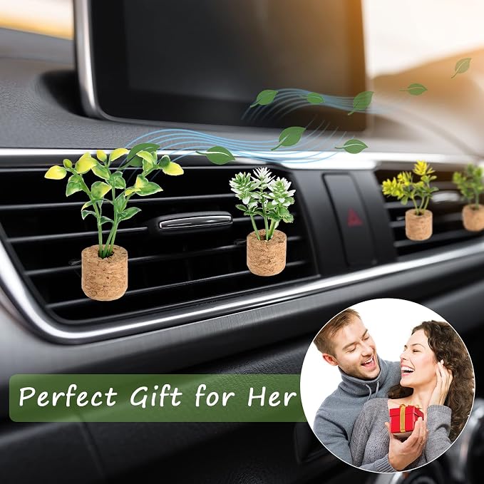 4 Piece Cute Succulents Car Air Freshener Vent Clip Car Plant Vent Decor Essential Oil Diffuser Artificial Plant Accessory