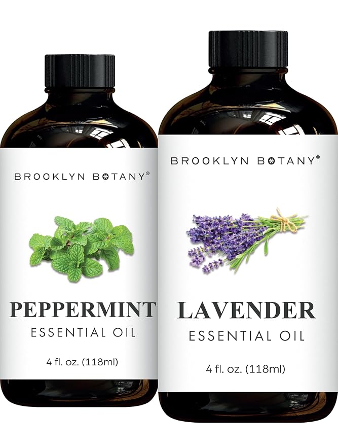 Brooklyn Botany Peppermint & Lavender Essential Oils – 4 Fl Oz (Pack of 2) – 100% Pure & Natural – Premium Grade Aromatherapy Oils – Stress & Focus Blend