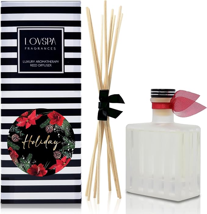 Reed Diffuser Set, Holiday Scented Oil Diffuser with Sticks, Home Fragrance Accessories for Bathroom Shelf Decor, Aroma Diffusers for Home or Office Desk, USA Made