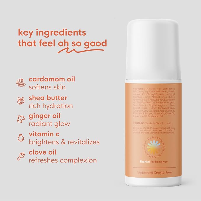 Massage Oil Roll On, Charmed by Chai, Vegan, Cold Pressed Roll On with Vitamin C, Cinnamon, Cardamom, & Caffeine, Use After Shower or Before Bed, Self Care Essential, 3 FL OZ
