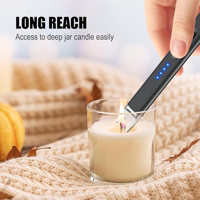 LcFun Candle Lighter Electric USB Rechargeable Plasma Arc Lighter with Safety Lock, Windproof Flameless Lighters Long Stem Matches for Candle, Grill, BBQ, Camping, Gas Stoves