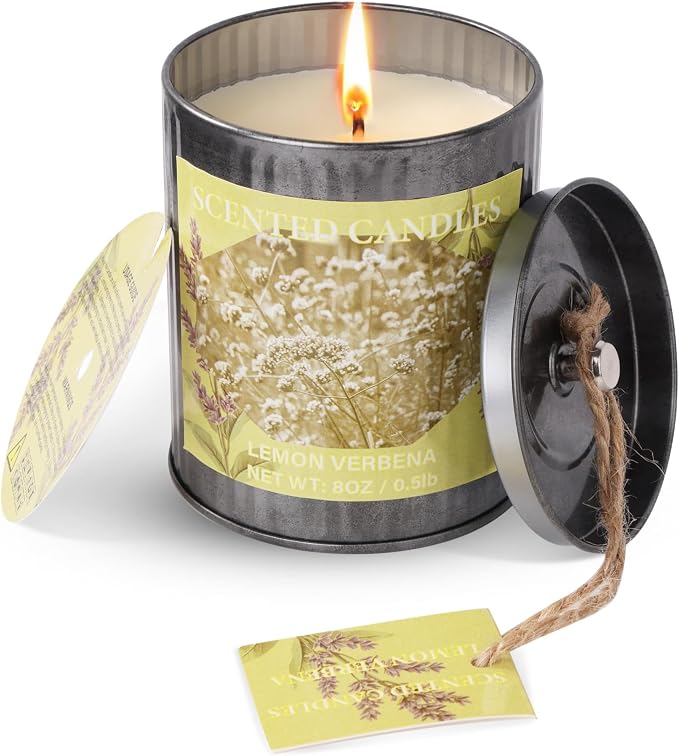 Scented Candles for Home, 8oz Soy Candle, 50H Burn, Lemon Verbena Aromatherapy, White Candle in Gift Box, Perfect for Birthday, Mother's Day, Christmas