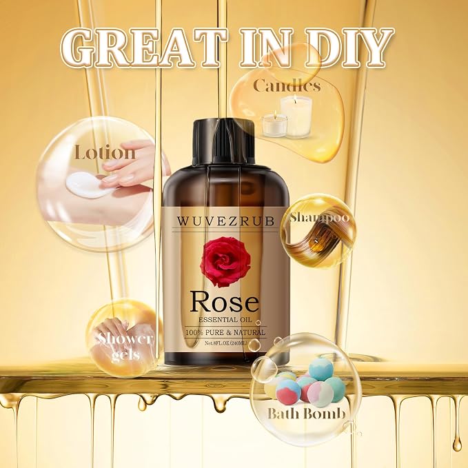 Rose Essential Oil 240ML - 100% Pure and Natural Oils for Aromatherapy Diffuser - 8 Fl Oz/Rose