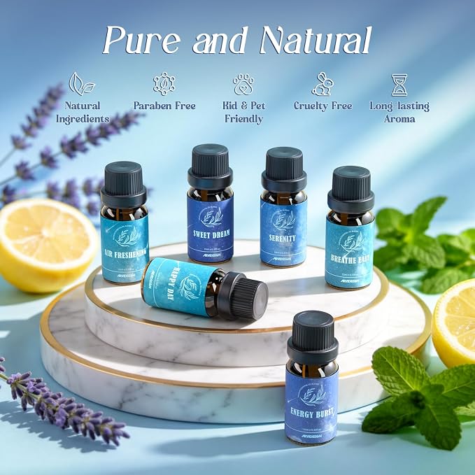 ARVIDSSON Essential Oil Blends Set, Well-Being Blend Gift Set - Sweet Dreams, Happy, Serenity, Breathe, Energy, Air Freshening, Natural Essential Oils for Diffusers, Candle Making