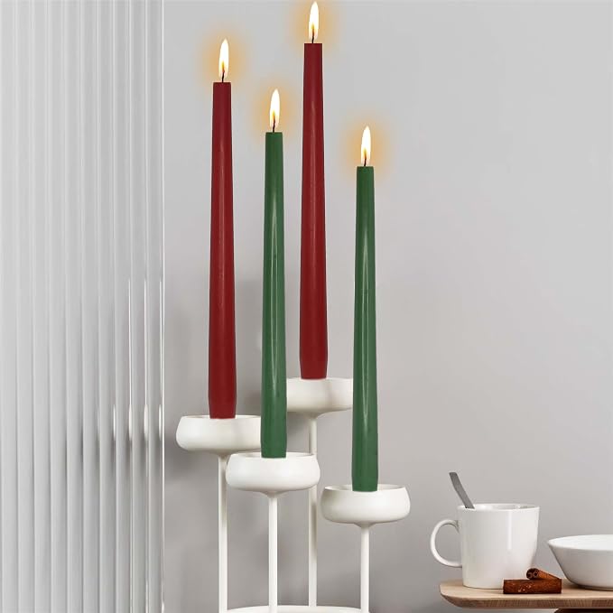 Dripless Taper Candles Red Candlesticks,10 inches Long Tapered Candle Green Candle Sticks Christmas Dinner Candles for Home Decor Home Weddings Festive Seasons Holiday,8-RG